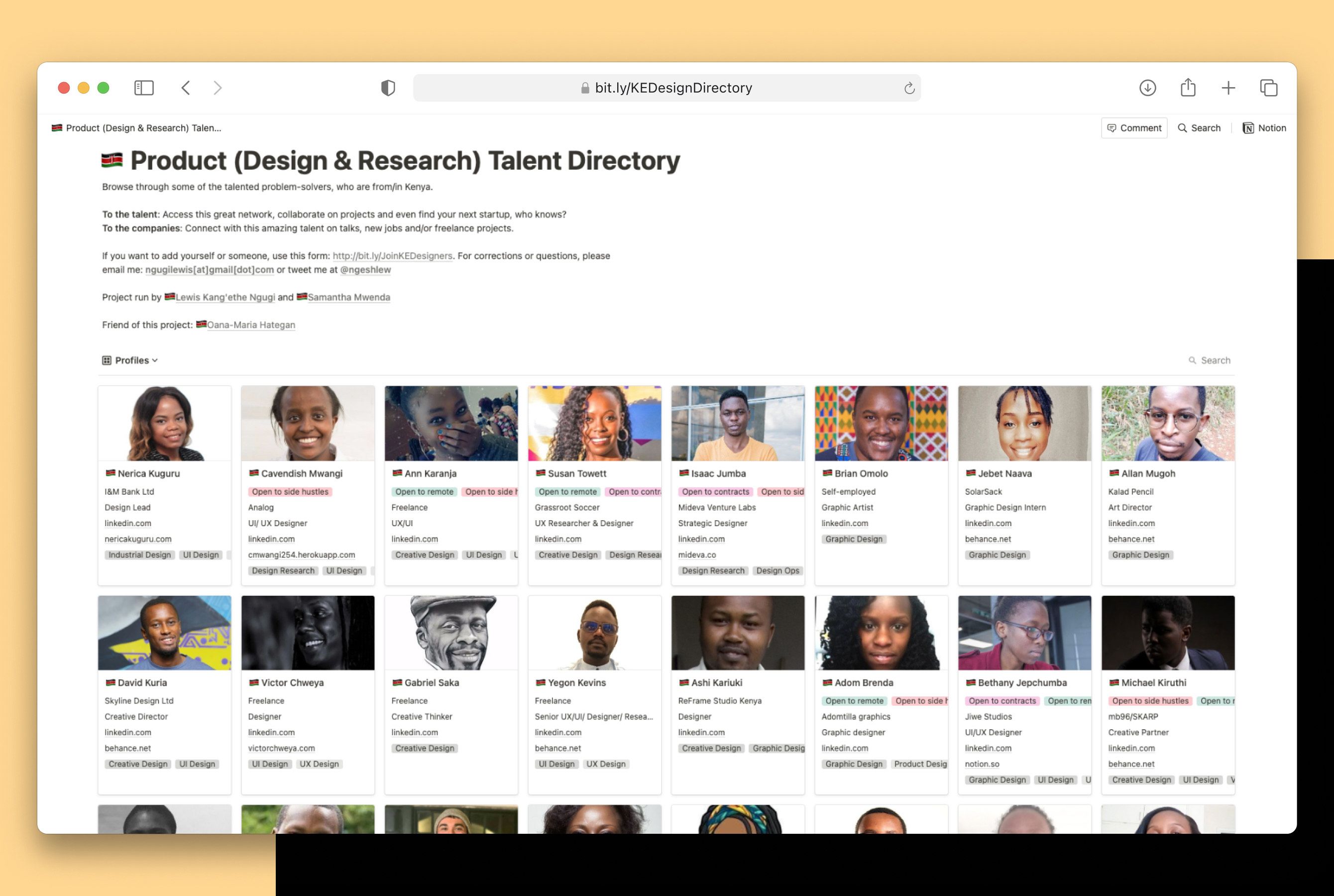 Kenya Product (Design and Research) Talent Directory
